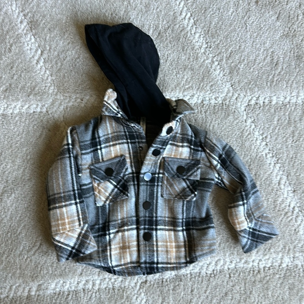 baby sprouts button up flannel with hoody for 6-12 month